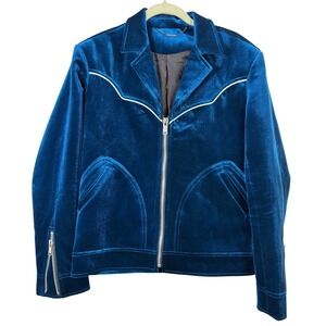 Mens Workshop Blue Velvet Western Style Jacket Full Zip Moto Biker
